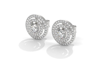 1.92 CTW Round Diamond Double-Halo Stud Earrings in 14K White Gold