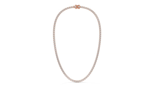 17.50 CTW Diamond Tennis Necklace in 14K Rose Gold – Classic Round Cut Single Row In 17 Inch