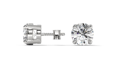 6 CTW Round Diamond Stud Earrings In 14K White Gold – Brilliant-Cut Solitaire, Four-Prong Setting