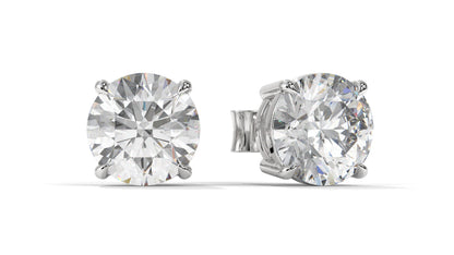 4 CTW Round Diamond Stud Earrings In 14K White Gold – Brilliant-Cut, Double-Prong Basket Setting
