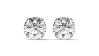 3 CTW Round Diamond Stud Earrings In 14K White Gold – Brilliant-Cut, Four-Prong Filigree Basket, Screw Back