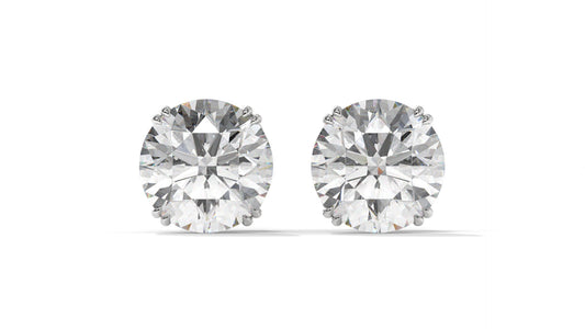 3 CTW Round Diamond Stud Earrings In 14K White Gold – Brilliant-Cut, Four-Prong Filigree Basket, Screw Back