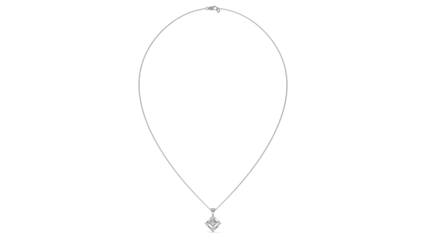 3.00 CTW Asscher-Cut Diamond Solitaire Pendant in 14K White Gold – Secure Claw-Prong Setting