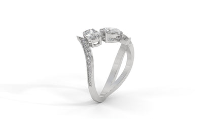 2.07 CTW Toi et Moi Diamond Ring in 14K White Gold with Oval and Round Diamonds