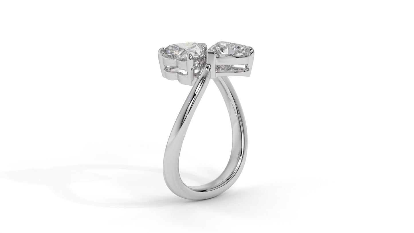 2.00 CTW Toi et Moi Diamond Ring in 14K White Gold with Heart Shape Diamonds