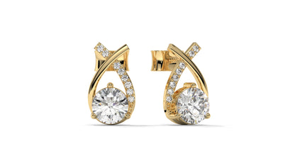 1.08 CTW Round Diamond Modern Drop Earrings in 14K Yellow Gold