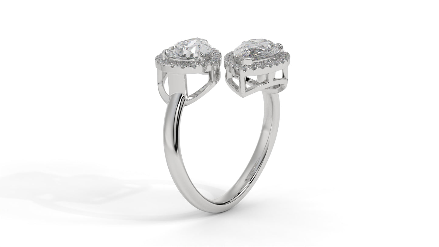 1.95 CTW Toi et Moi Diamond Ring in 14K White Gold with Pear and Round Cut Diamonds