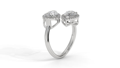1.95 CTW Toi et Moi Diamond Ring in 14K White Gold with Pear and Round Cut Diamonds