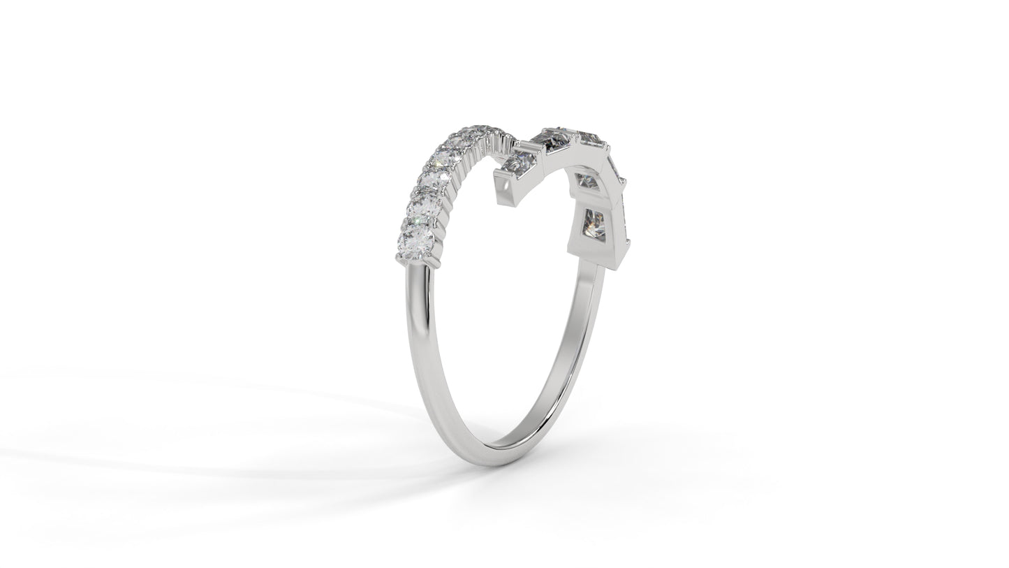 1.50 CTW Round and Tapered Baguette Diamond Ring in 14K White Gold