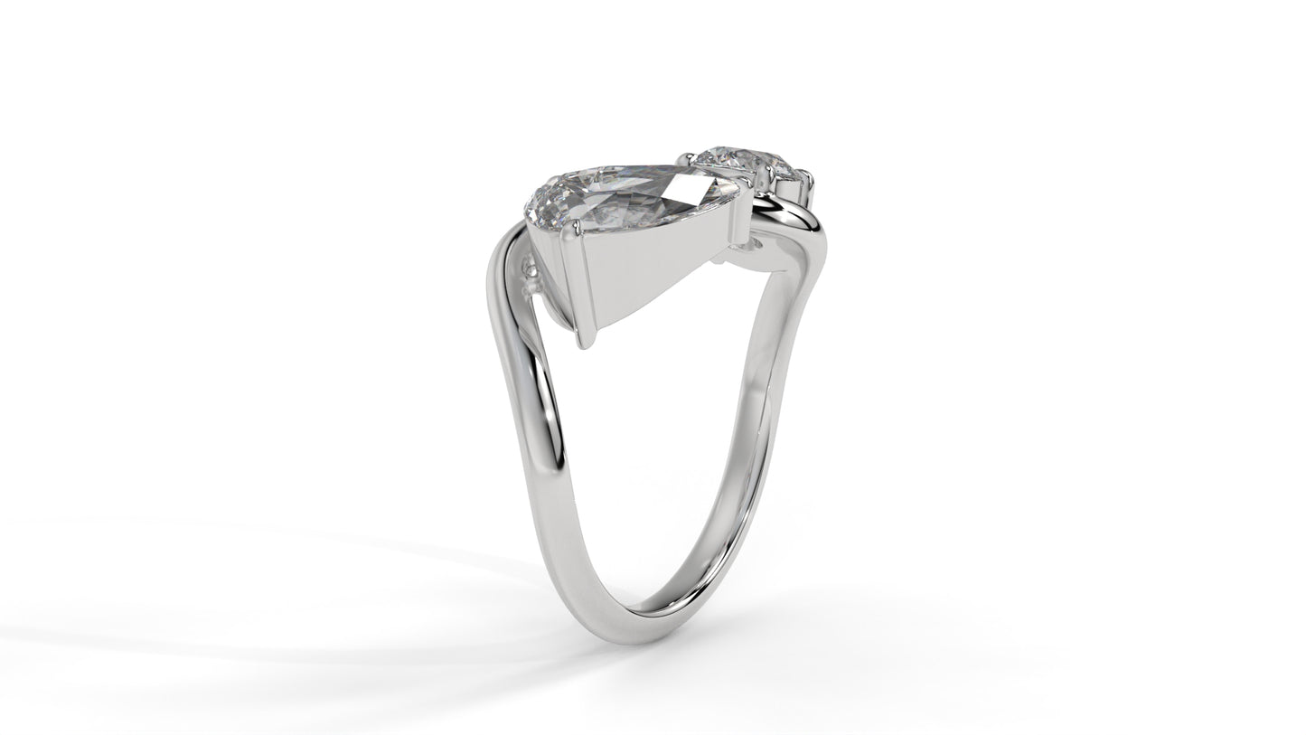 2.21 CTW Toi et Moi Diamond Ring in 14K White Gold with Round and Pear Cut Diamonds
