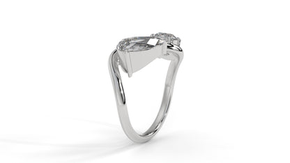 2.21 CTW Toi et Moi Diamond Ring in 14K White Gold with Round and Pear Cut Diamonds