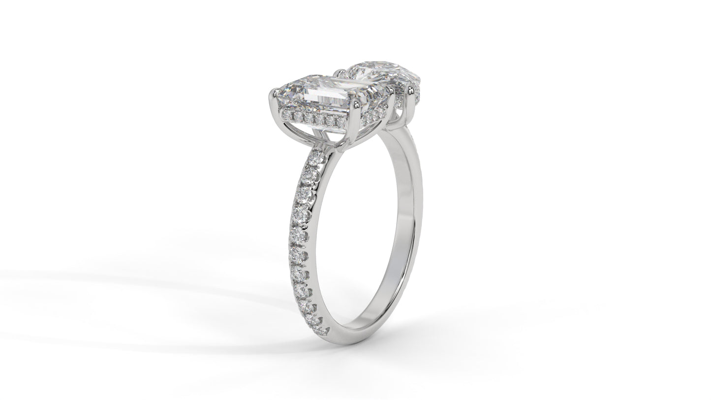 4.50 CTW Toi et Moi Diamond Ring in 14K White Gold with Pear and Emerald Cut Diamonds