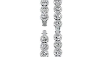 30.26 CTW Diamond Tennis Bracelet in 14K White Gold – Cushion and Round Halo Design