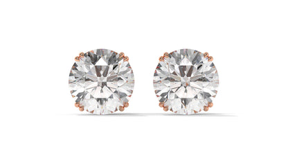 3 CTW Round Diamond Stud Earrings In 14K Rose Gold – Brilliant-Cut, Four-Prong Filigree Basket , Screw Back