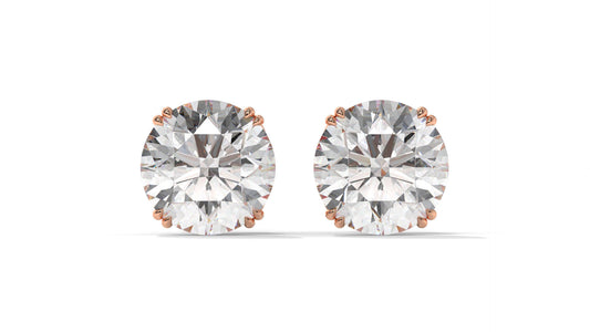 3 CTW Round Diamond Stud Earrings In 14K Rose Gold – Brilliant-Cut, Four-Prong Filigree Basket , Screw Back
