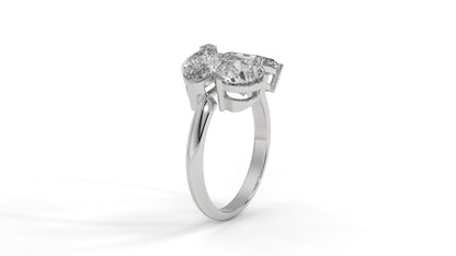 3.00 CTW Three-Stone Toi et Moi Diamond Ring in 14K White Gold with Pear, Emerald, and Marquise Diamonds