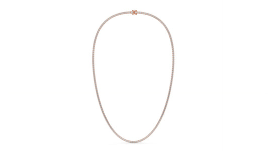 7.50 CTW Diamond Tennis Necklace in 14K Rose Gold – Classic Round Cut Single Row In 17 Inch