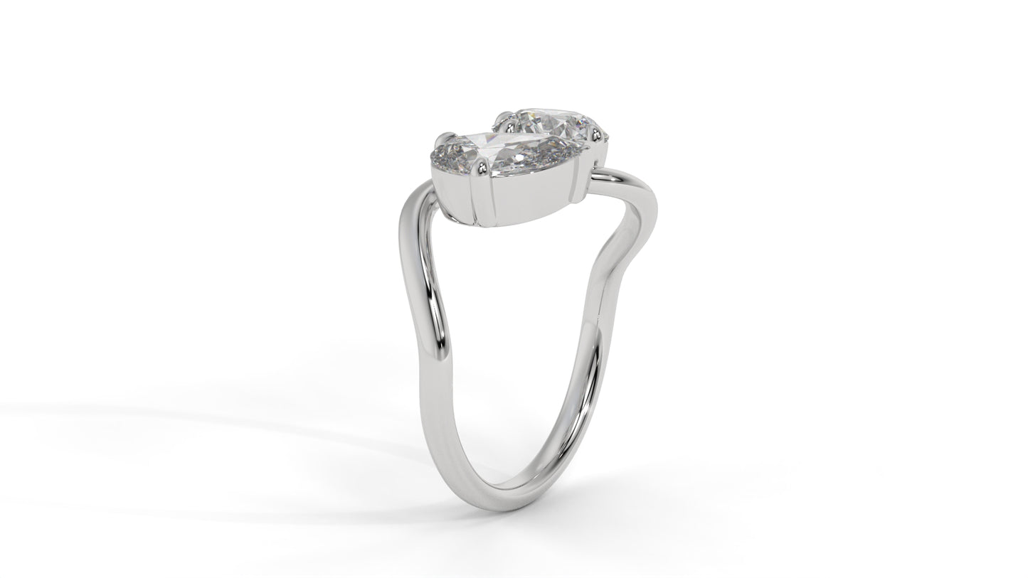2.50 CTW Toi et Moi Diamond Ring in 14K White Gold with Round and Pear Cut Diamonds