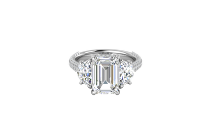4 Carat Emerald Cut Engagement Ring With Half-Moon Side Stones In 14K White Gold
