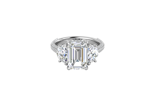 4 Carat Emerald Cut Engagement Ring With Half-Moon Side Stones In 14K White Gold