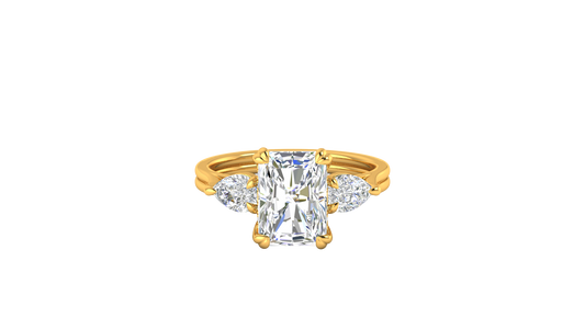 3 Carat Radiant Cut Engagement Ring With Pear Shaped Side Stones In 14K Yellow Gold
