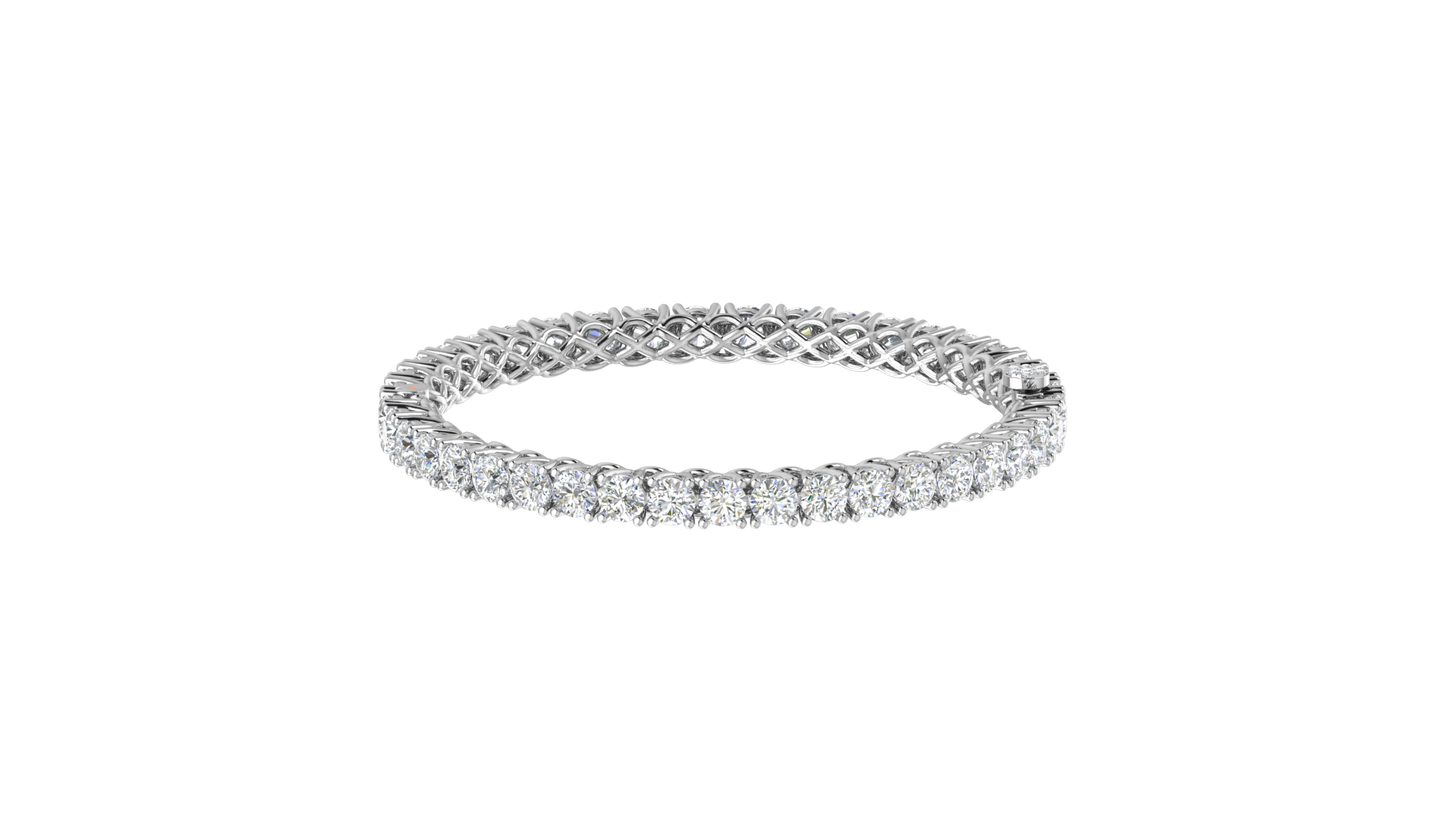 17.32 Ctw Round Cut Diamond Bangle | Lattice Diamond Bangle Set In Luxury 14K White Gold