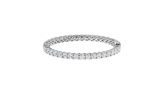 17.32 Ctw Round Cut Diamond Bangle | Lattice Diamond Bangle Set In Luxury 14K White Gold