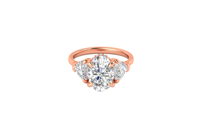 3 Carat Oval Cut Engagement Ring With Heart Shape Side Stones In 14K Rose Gold