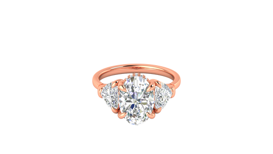 3 Carat Oval Cut Engagement Ring With Heart Shape Side Stones In 14K Rose Gold