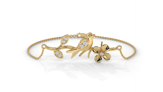 0.19 CTW Diamond Bird and Flower Bracelet in 14K Yellow Gold