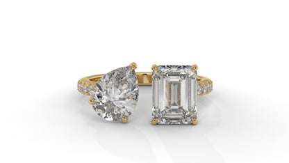 4.50 CTW Toi et Moi Diamond Ring in 14K Yellow Gold with Pear and Emerald Cut Diamonds