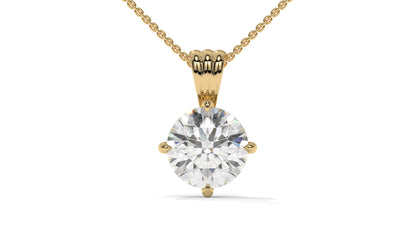3.00 CTW Round Diamond Four-Prong Solitaire Pendant in 14K Yellow Gold – Secure Claw-Prong Setting