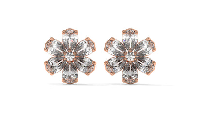 8.14 CTW Diamond Flower Stud Earrings in 14K Rose Gold - Pear-Shaped Cluster Design