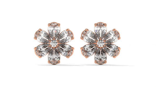 8.14 CTW Diamond Flower Stud Earrings in 14K Rose Gold - Pear-Shaped Cluster Design