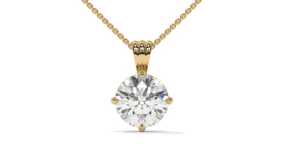 2.50 CTW Round Diamond Four-Prong Solitaire Pendant in 14K Yellow Gold – Secure Claw-Prong Setting