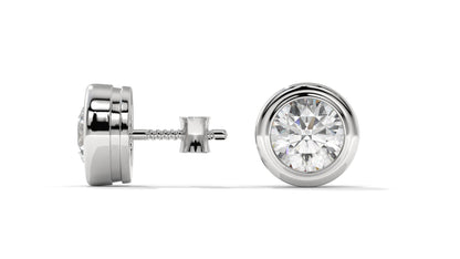 3 CTW Round Diamond Bezel-Set Stud Earrings In 14K White Gold – Brilliant-Cut, Screw Back