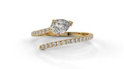 1.03 CTW Pear Diamond Wrap Ring in 14K Yellow Gold with Pavé Band