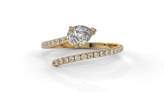 1.03 CTW Pear Diamond Wrap Ring in 14K Yellow Gold with Pavé Band