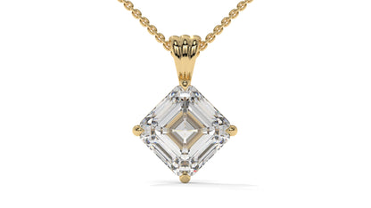 3.00 CTW Asscher-Cut Diamond Solitaire Pendant in 14K Yellow Gold – Secure Claw-Prong Setting