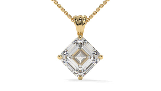 3.00 CTW Asscher-Cut Diamond Solitaire Pendant in 14K Yellow Gold – Secure Claw-Prong Setting