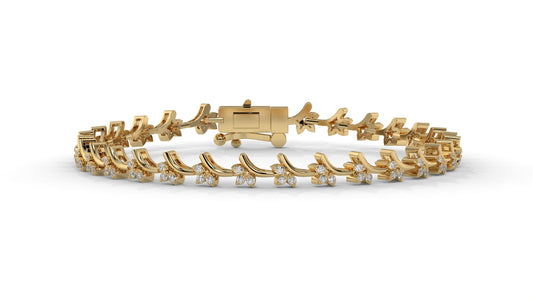 0.72 CTW Round Diamond Bracelet in 14K Yellow Gold – Floral Cluster Design