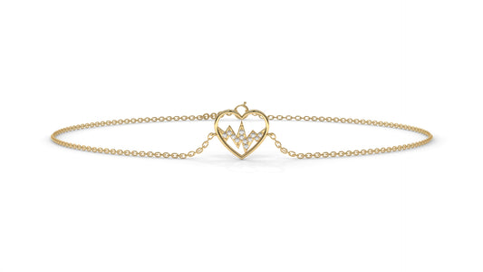 0.11 CTW Diamond Heartbeat Bracelet in 14K Yellow Gold – Heart Outline Design