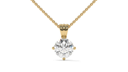 1.50 CTW Round Diamond Four-Prong Solitaire Pendant in 14K Yellow Gold – Secure Claw-Prong Setting