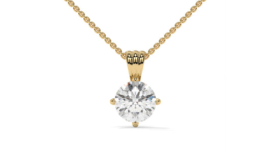 1.50 CTW Round Diamond Four-Prong Solitaire Pendant in 14K Yellow Gold – Secure Claw-Prong Setting