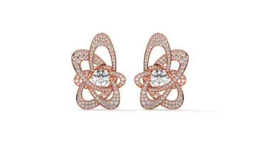 4.31 CTW Round Diamond Designer Stud Earrings in 14K Rose Gold In Pavé Setting