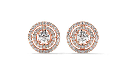 1.92 CTW Round Diamond Double-Halo Stud Earrings in 14K Rose Gold