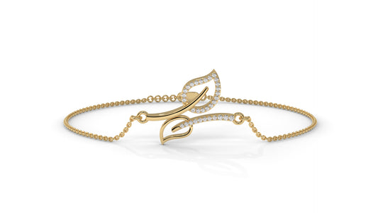0.17 CTW Diamond Leaf Bracelet in 14K Yellow Gold – Dainty Nature Inspired Jewelry