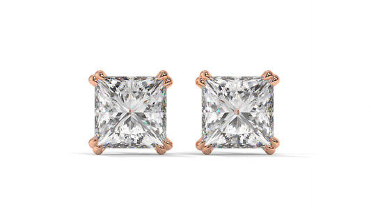 3 CTW Princess-Cut Diamond Stud Earrings In 14K Rose Gold – Four-Prong Setting