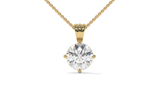 2.00 CTW Round Diamond Four-Prong Solitaire Pendant in 14K Yellow Gold – Secure Claw-Prong Setting