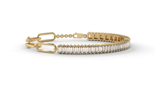 6.44 CTW Straight Baguette Diamond Bracelet in 14K Yellow Gold – Modern Link Design